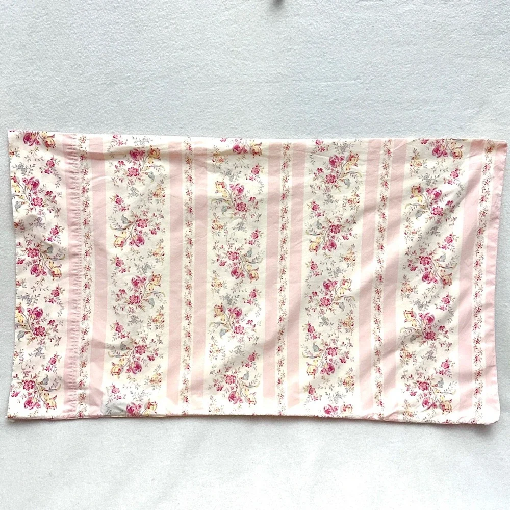 Ralph Lauren Millicent Standard Pillowcase Floral Stripe Pink Cotton Made Italy